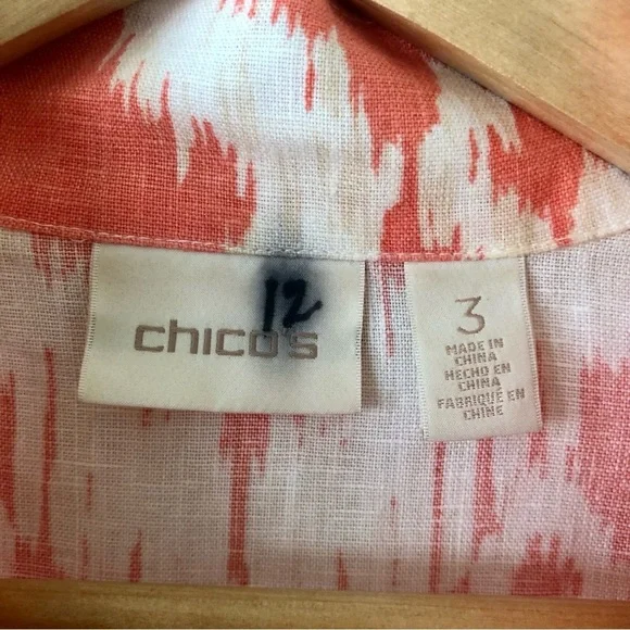 Chico’s Ikat Linen Jacket Open Front Cardigan in Sunrise Orange Size - Picture 8 of 9